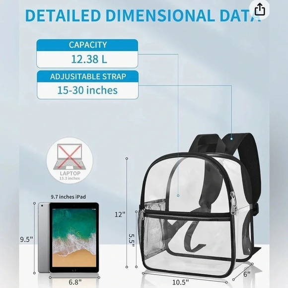 NEW Clear Backpack Stadium Approved 12×10.5x6” with Reinforced and Wider Bottom - Picture 7 of 12